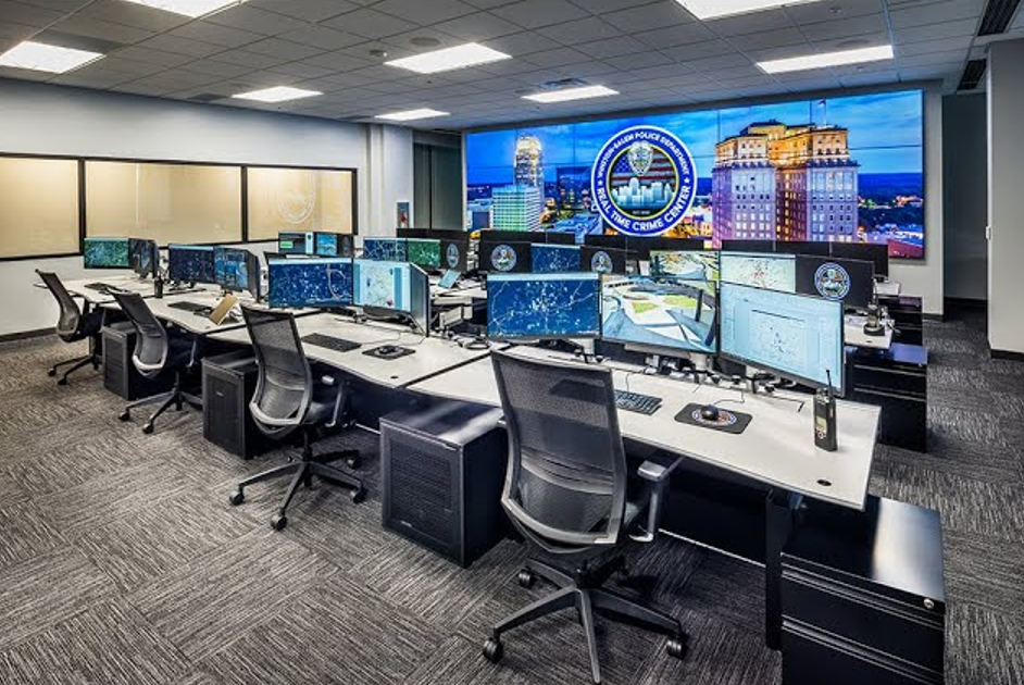 High-tech monitoring screens inside DeKalb’s Real-Time Crime Technology Center.